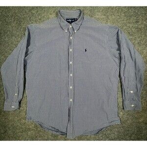 Ralph Lauren Blake Shirt XL Blue Check Long Sleeve Button Down Pony Cotton
